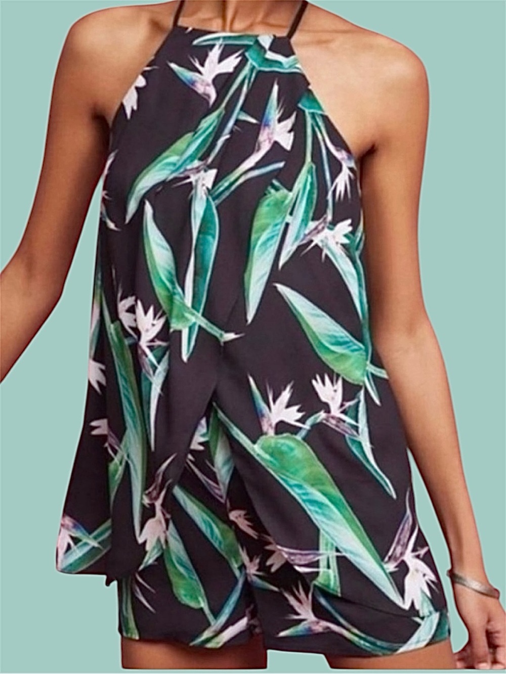 Anthropologie GREYLIN Tropical Bird of Paradise Print Romper Dress Medium